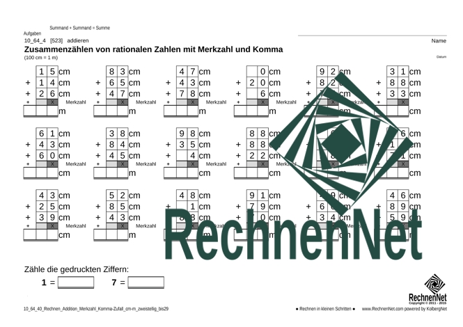 10_64_4 Rechnen Addition Merkzahl Komma cm-m zweistellig_bis29