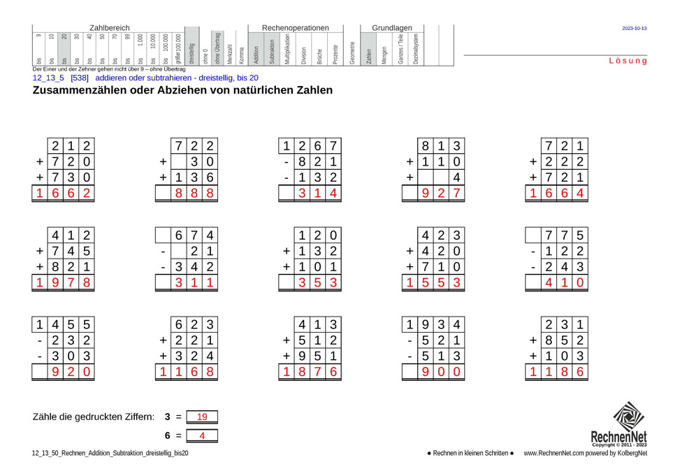 Lösung: 12_13_5 Rechnen Addition Subtraktion dreistellig bis20