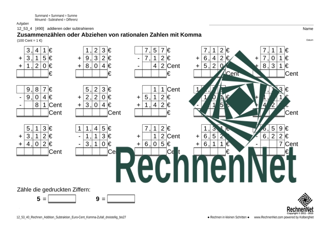 12_53_4 Rechnen Addition Subtraktion Komma Euro-Cent dreistellig_bis27