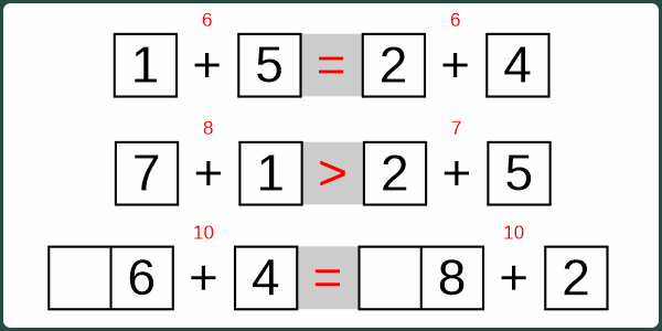 2 mal Addition Zahlenvergleich einstellig