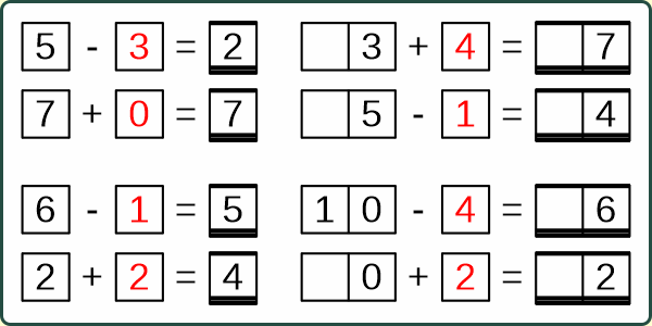 Addition oder Subtraktion Lücke einstellig