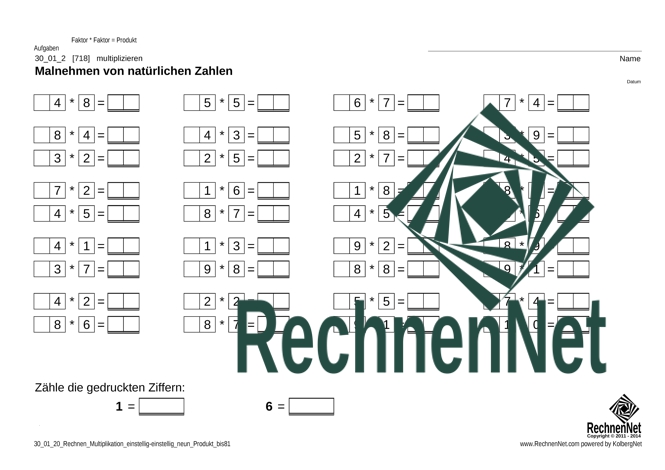 30_01_2 Rechnen Multiplikation einstellig-einstellig neun_Produkt_bis81