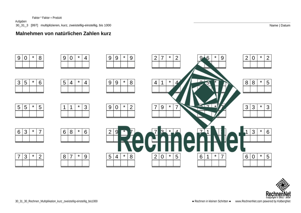 30_31_3 Rechnen Multiplikation kurz zweistellig-einstellig bis1000