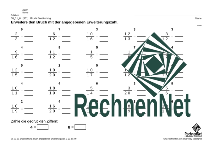 50_11_6 Bruchrechnung Bruch angegebenen-Erweiterungszahl 9 20 bis 99