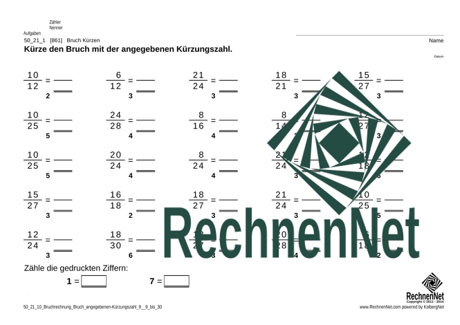 50_21_1 Bruchrechnung Bruch angegebenen-Kürzungszahl 9 _9 bis 30