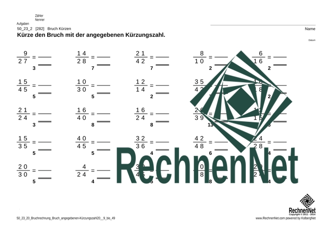 50_23_2 Bruchrechnung Bruch angegebenen-Kürzungszahl 20 _9 bis 49