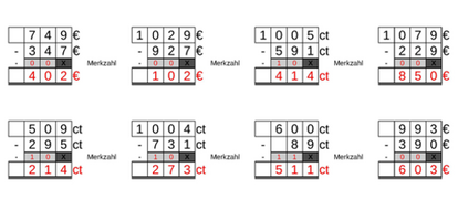 11_26 Subtraktion Merkzahl Cent-Euro dreistellig