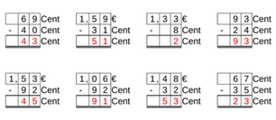11_52 Rechnen Subtraktion Euro-Cent Komma