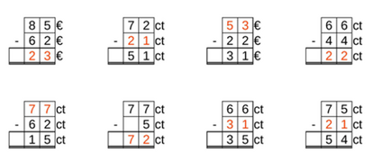 11_42 Subtraktion Lücke Cent-Euro zweistellig