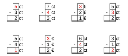 11_41 Subtraktion Lücke Cent-Euro einstellig